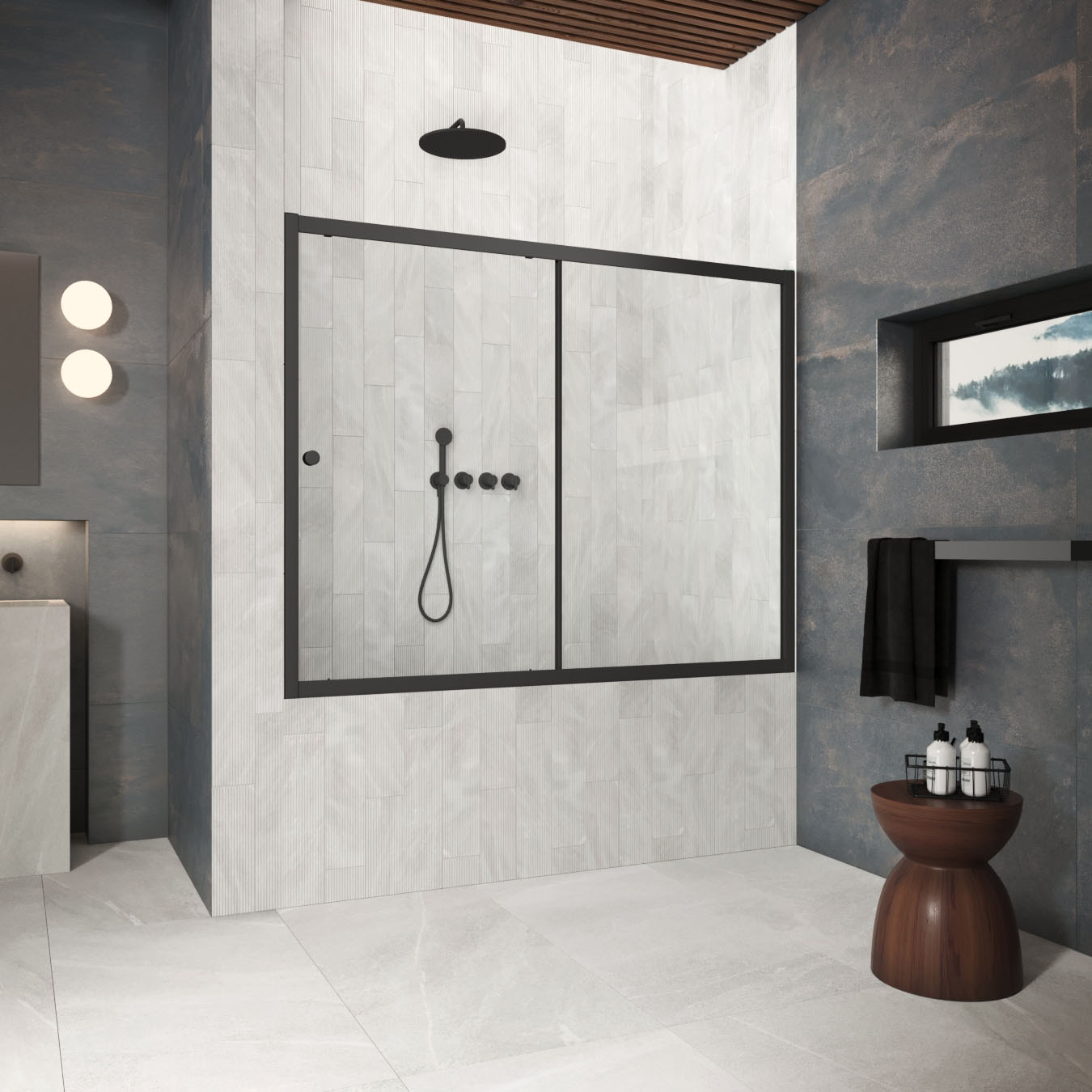 Шторка на ванну Vegas Glass  ZV Protec 190 02М 01, профиль черный матовый, стекло прозрачное