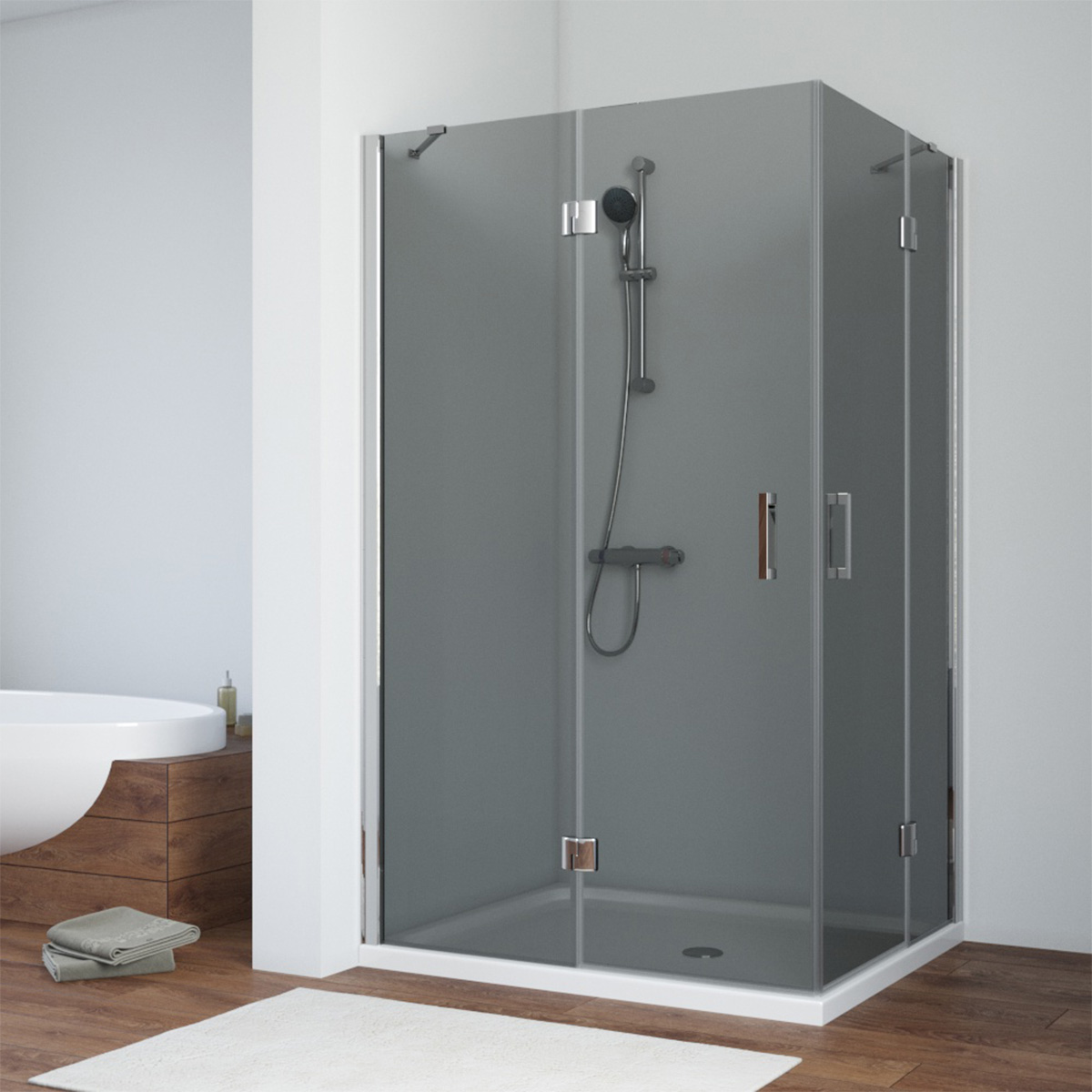 Душевой уголок Vegas Glass AFA-F NOVO 120*110 08 07 L, профиль глянцевый хром, стекло графит