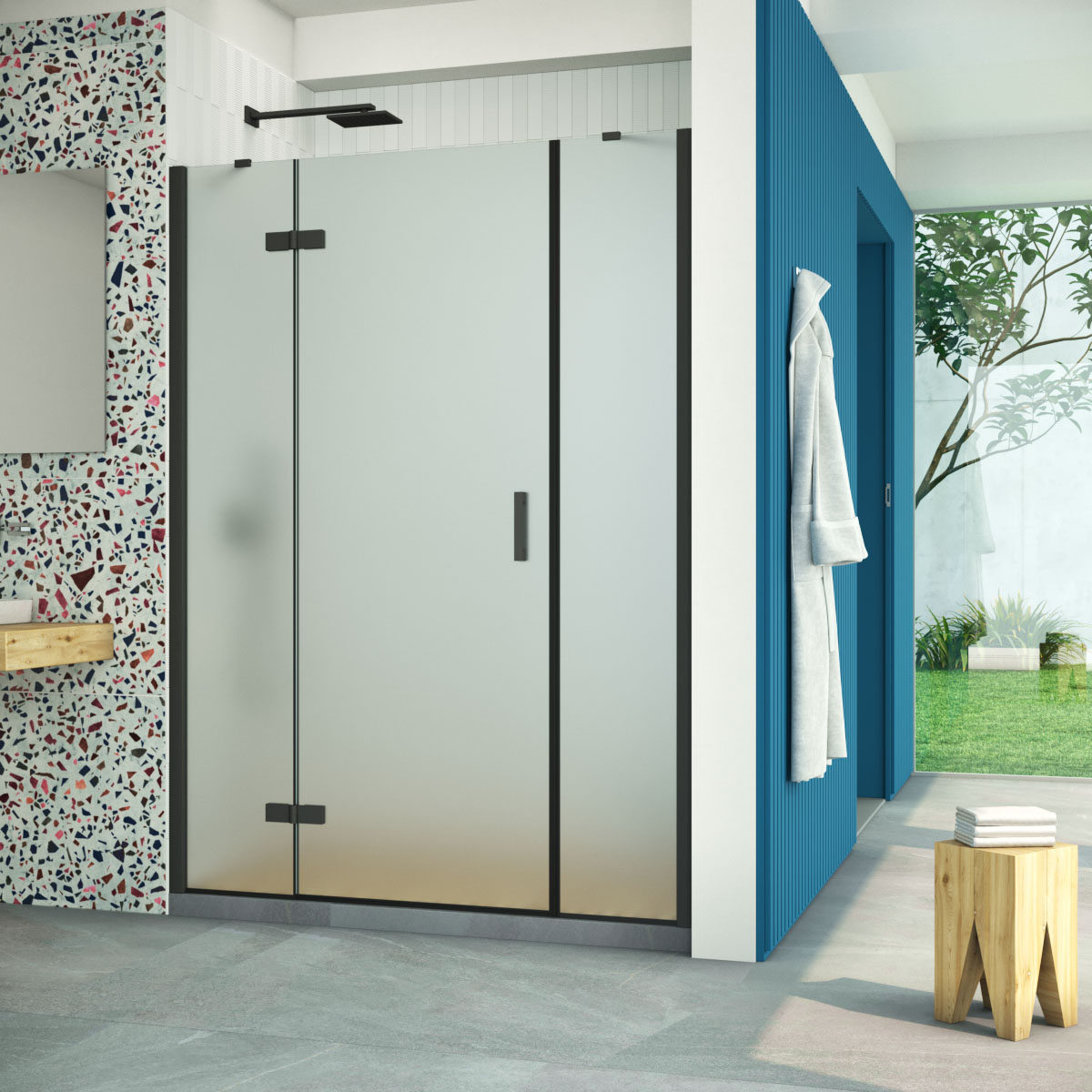 Душевая дверь в нишу Vegas Glass AFP-F Retta 130 02М 10 L, профиль черный матовый стекло сатин