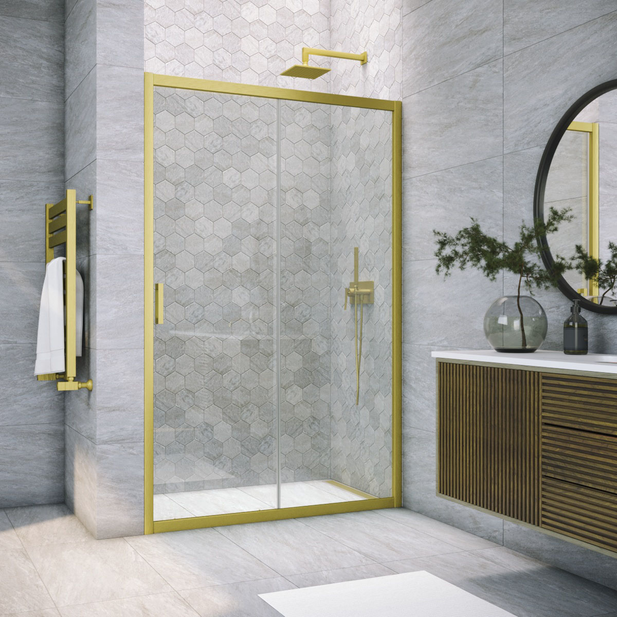 Душевая дверь в нишу Vegas Glass ZP NOVO 180 03 01, профиль золото матовое, стекло прозрачное