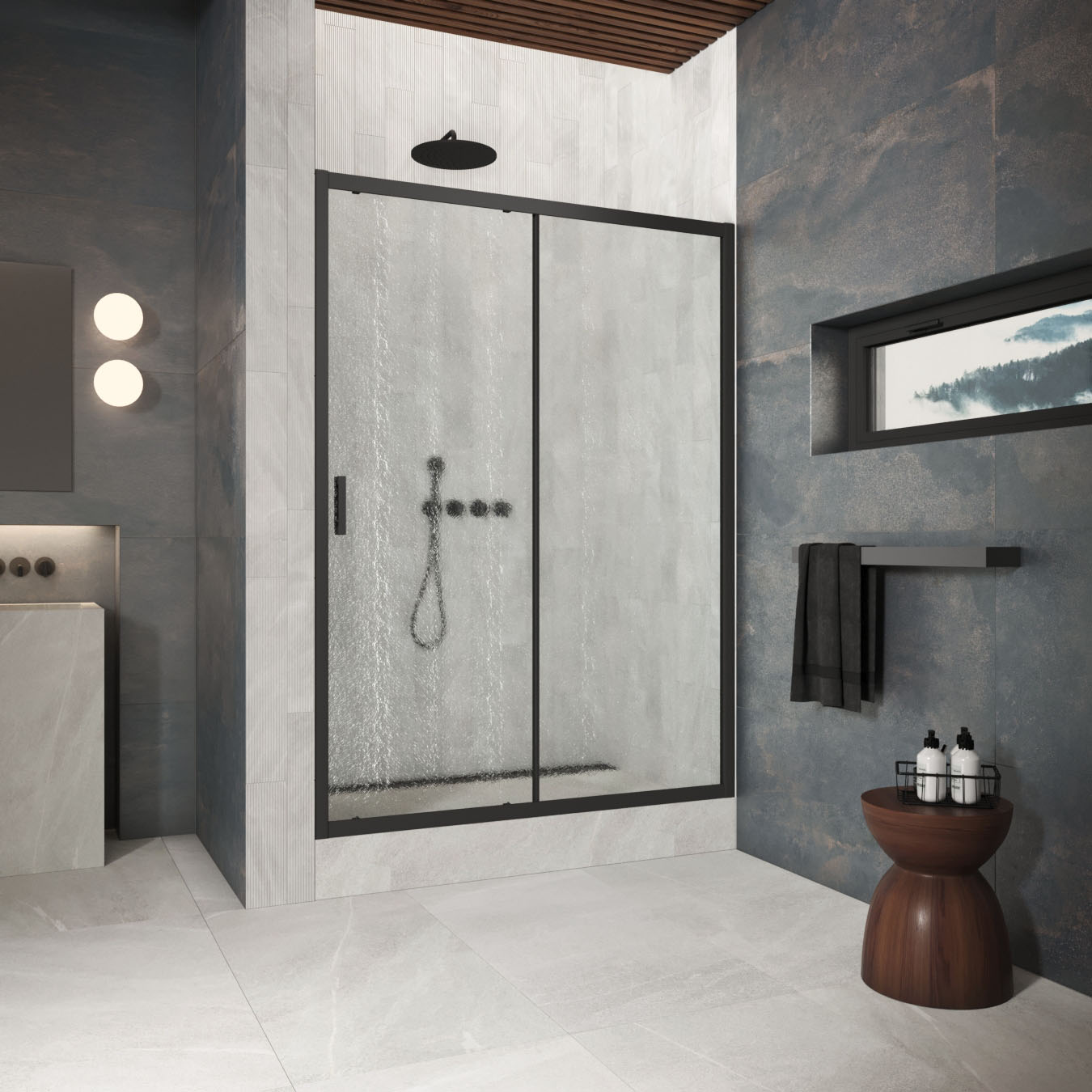 Душевая дверь в нишу Vegas Glass  ZP Protec h1900 120 02М 02, профиль черный матовый, стекло шиншилла