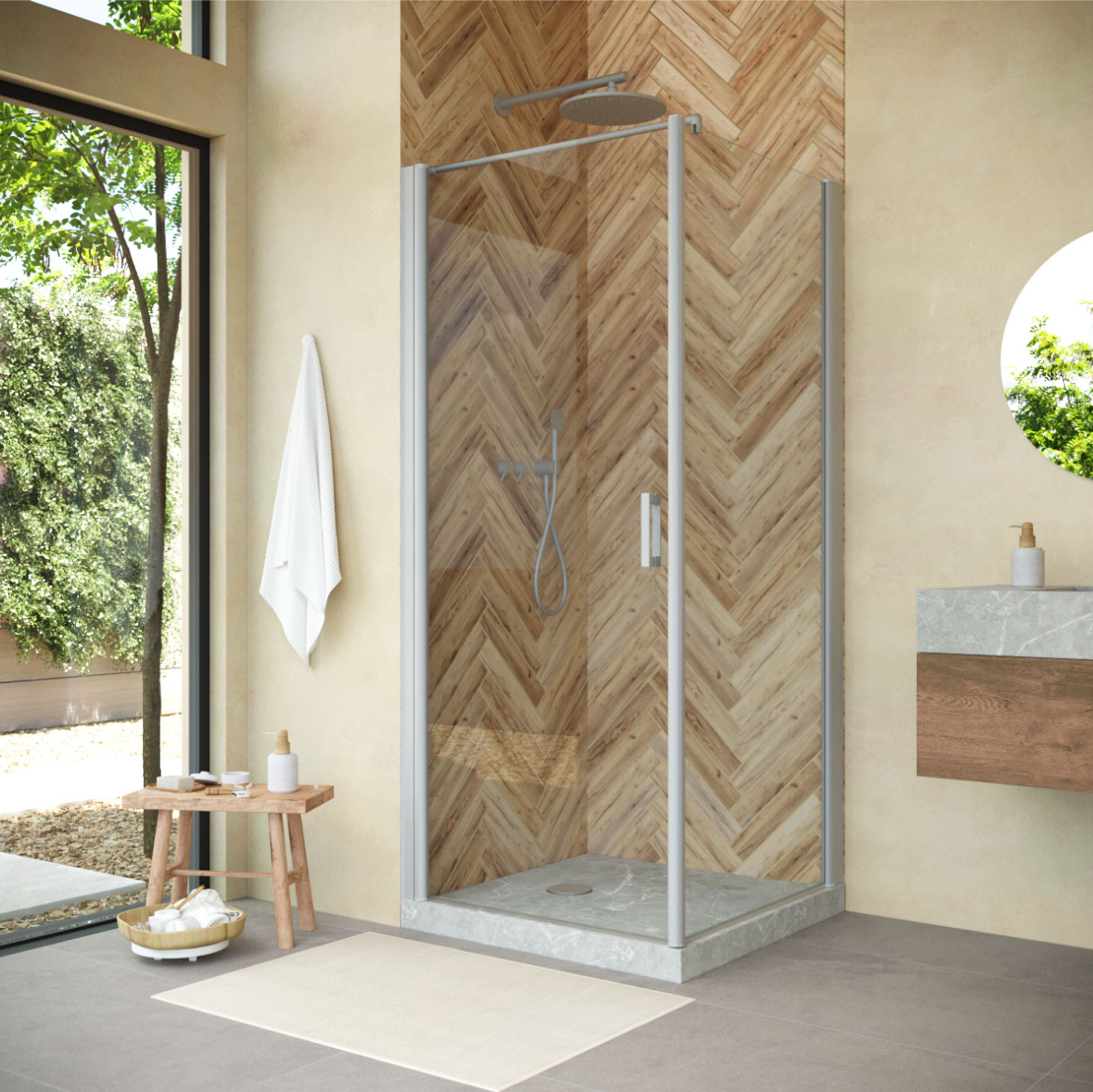 Душевой уголок Vegas Glass EP-Fis NOVO 80 07 01 L профиль матовый хром, стекло прозрачное