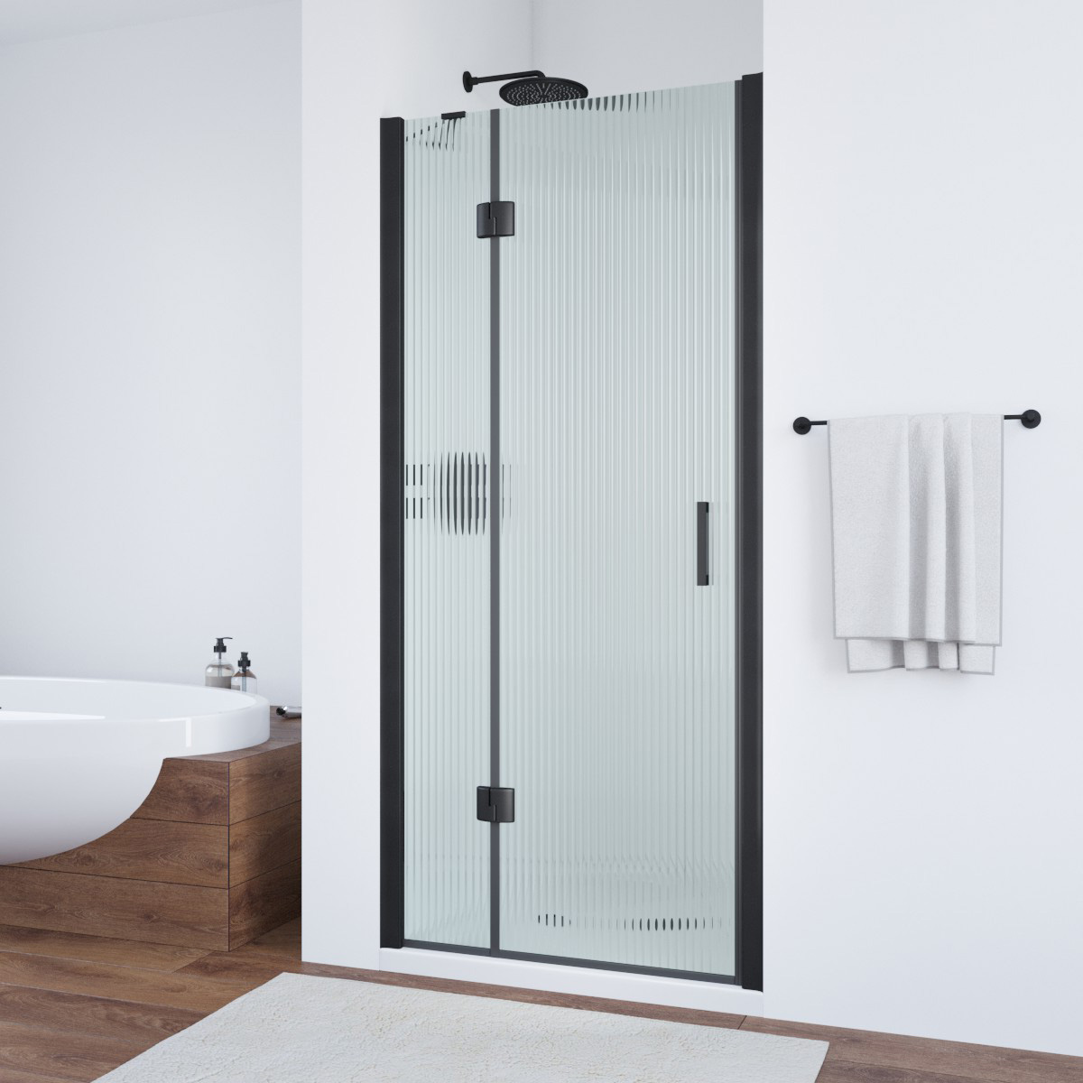 Душевая дверь в нишу Vegas Glass  AFP NOVO 120 02М Moru L, профиль черный матовый, стекло Moru