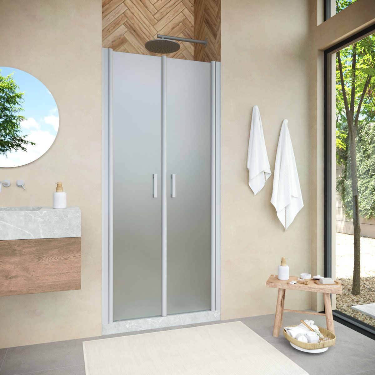 Душевая дверь в нишу Vegas Glass  E2P NOVO h2000 120 07 10, профиль матовый хром, стекло сатин