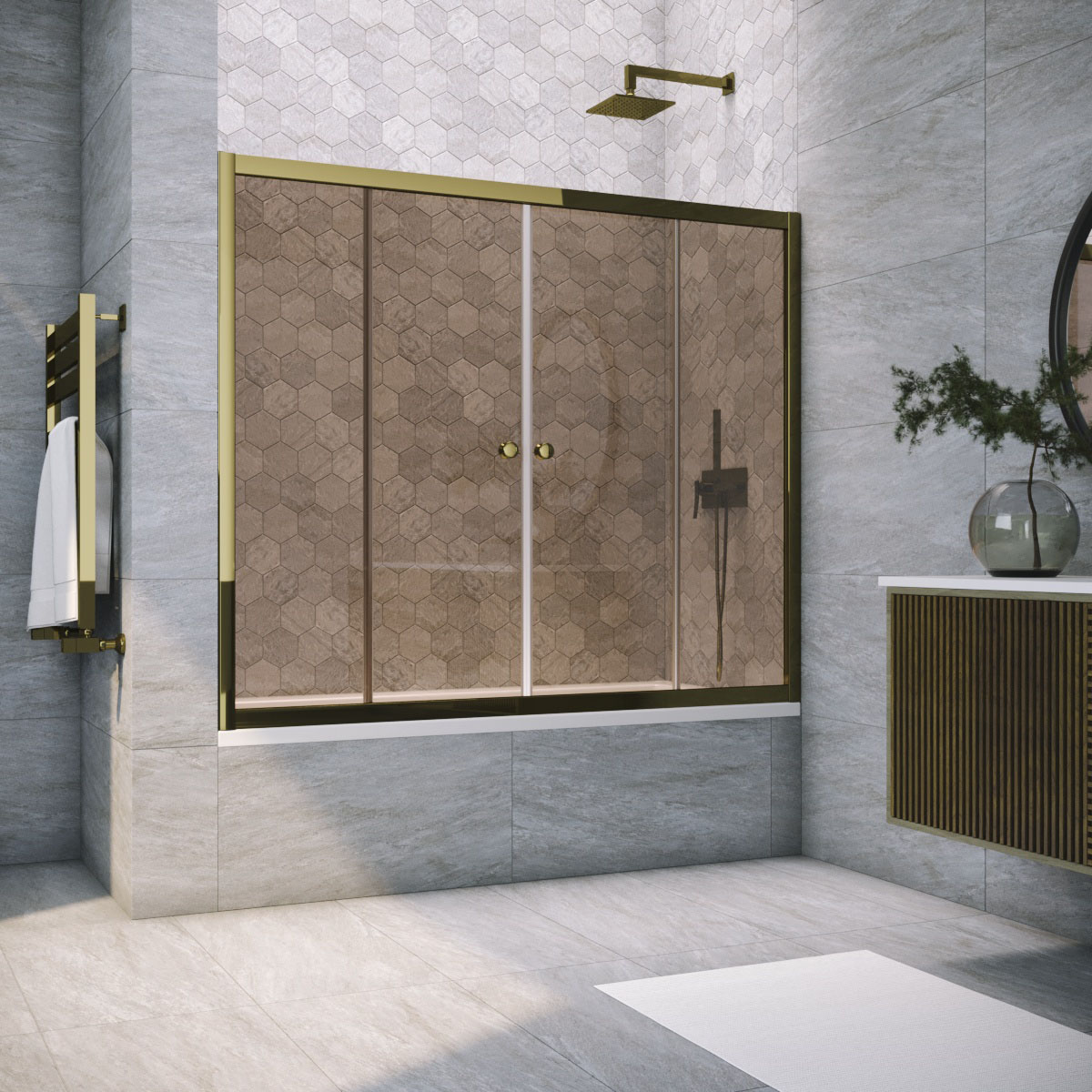 Шторка на ванну Vegas Glass Z2V TUR NOVO 155 05 05, профиль бронза, стекло бронза