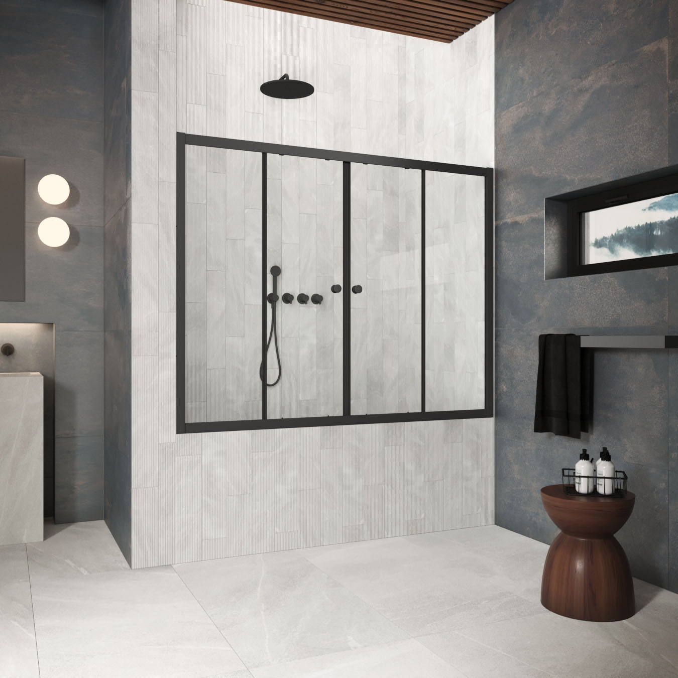 Шторка на ванну Vegas Glass  Z2V Protec 155 02М crystalvision, профиль черный матовый, стекло crystalvision