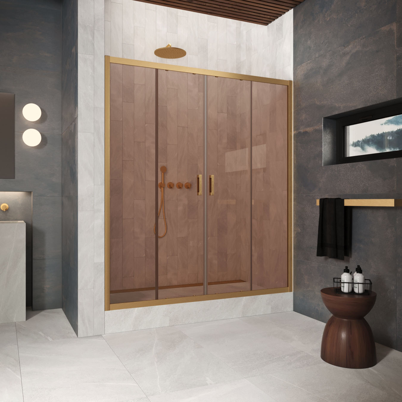 Душевая дверь в нишу Vegas Glass  Z2P Protec 185 03 05, профиль золото матовое, стекло бронза