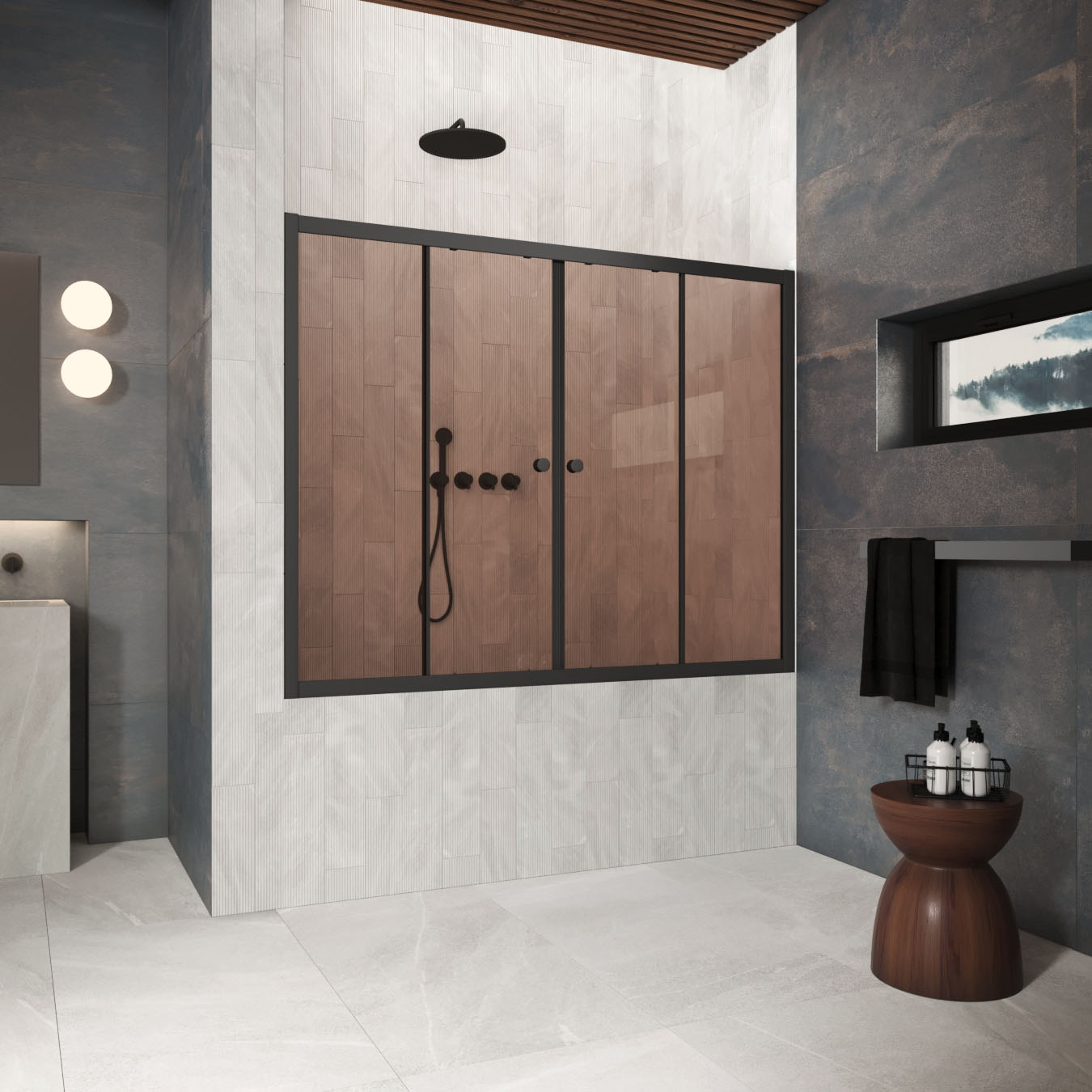 Шторка на ванну Vegas Glass  Z2V Protec 170 02М 05, профиль черный матовый, стекло бронза