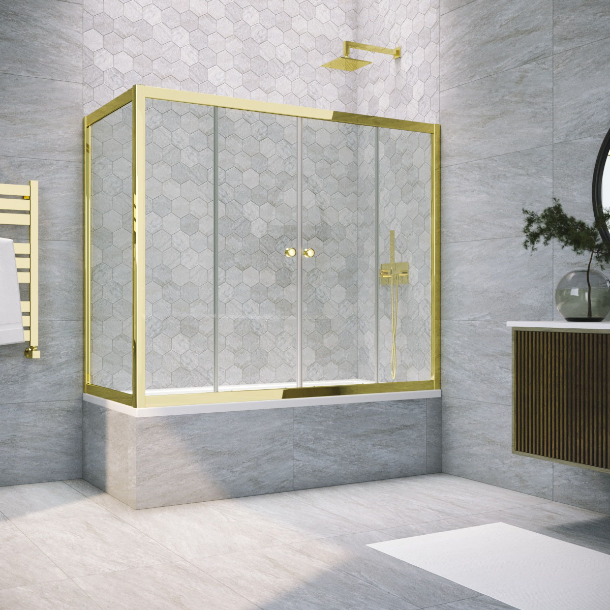 Шторка на ванну Vegas Glass Z2V+ZVF TUR NOVO 185*70 09 01, профиль золото глянцевое, стекло прозрачное