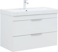 Тумба с раковиной Aquanet Ирис New 90 подвесная 2 ящика, белый глянец