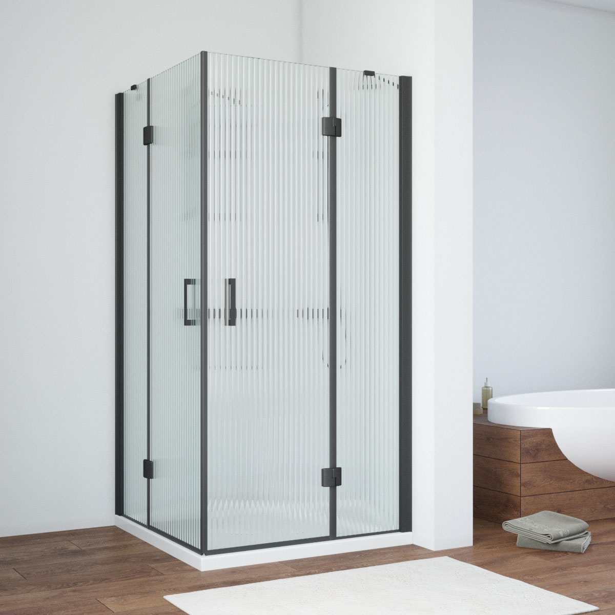 Душевой уголок Vegas Glass AFA NOVO 100 02М Moru, профиль черный матовый, стекло Moru