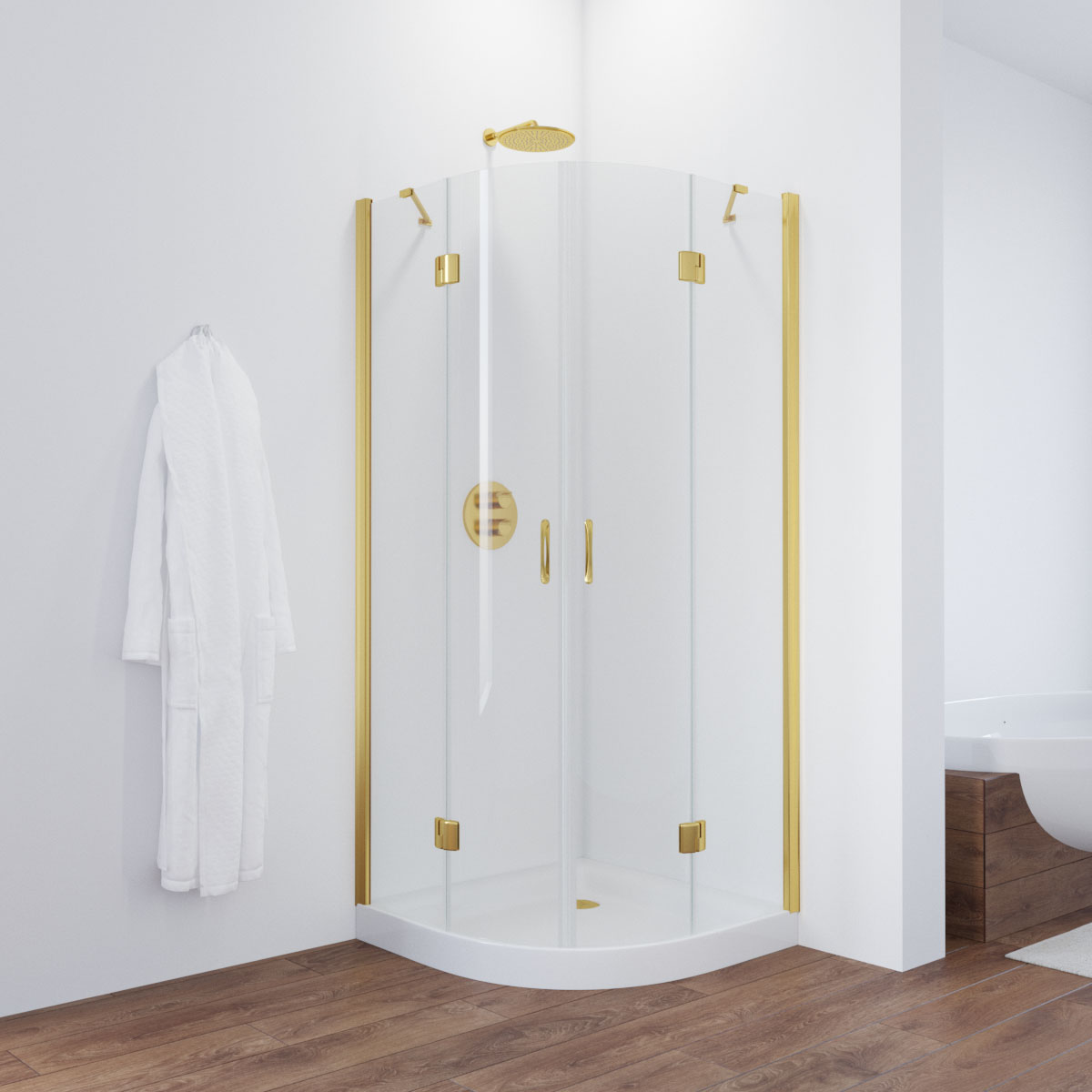 Душевой уголок Vegas Glass AFS TUR NOVO h1890 80 09 01 L, профиль золото глянцевое, стекло прозрачное