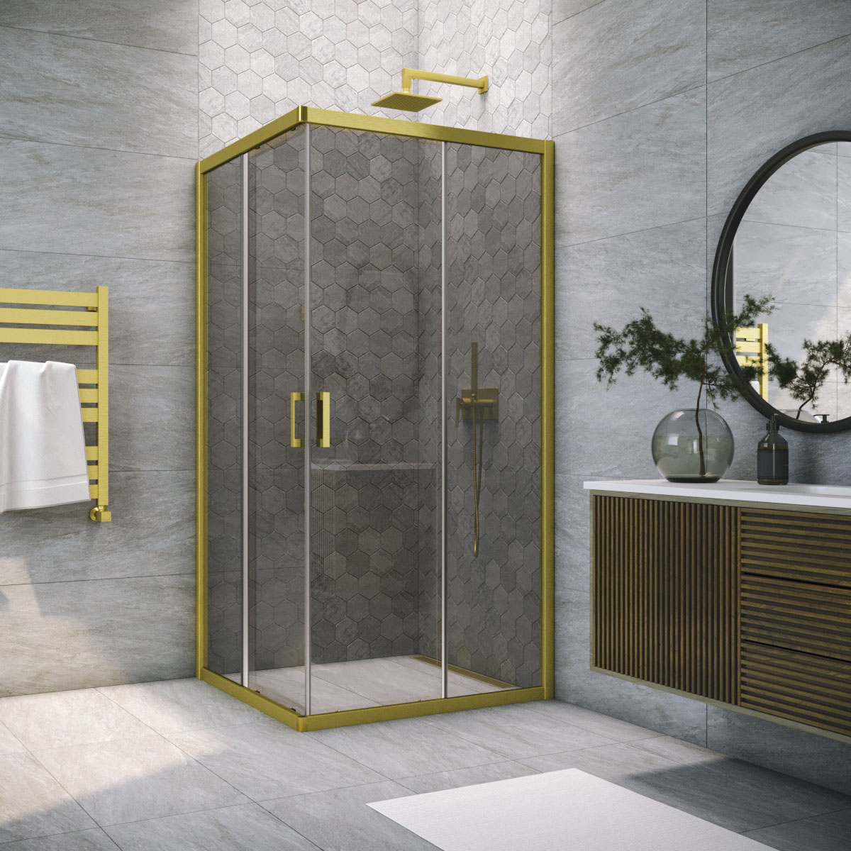 Душевой уголок Vegas Glass ZA NOVO h2000 120 03 07, профиль золото матовое, стекло графит