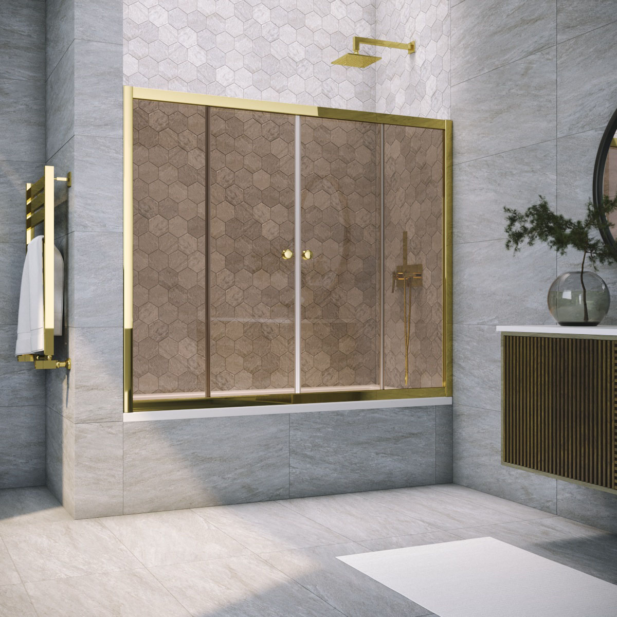 Шторка на ванну Vegas Glass Z2V TUR NOVO 175 09 05, профиль золото глянцевое, стекло бронза