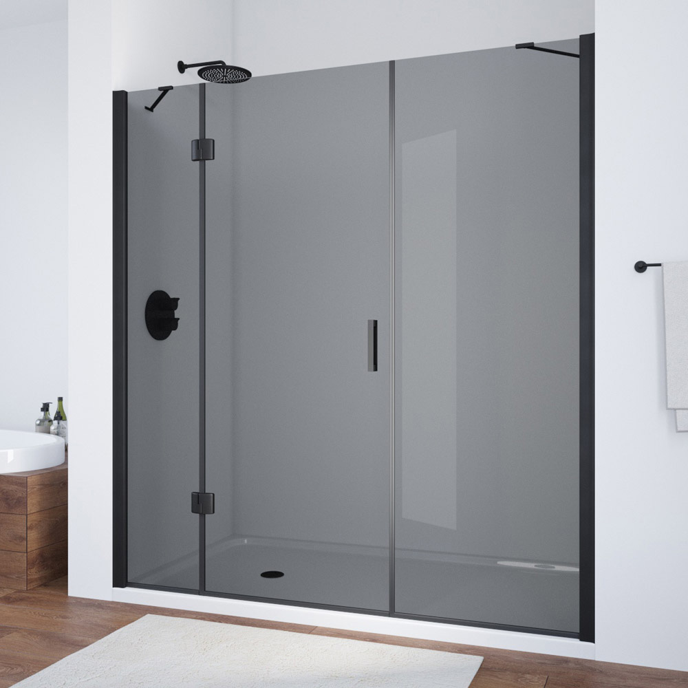 Душевая дверь в нишу Vegas Glass AFP-F NOVO 180 02М 07 L, профиль черный матовый, стекло графит