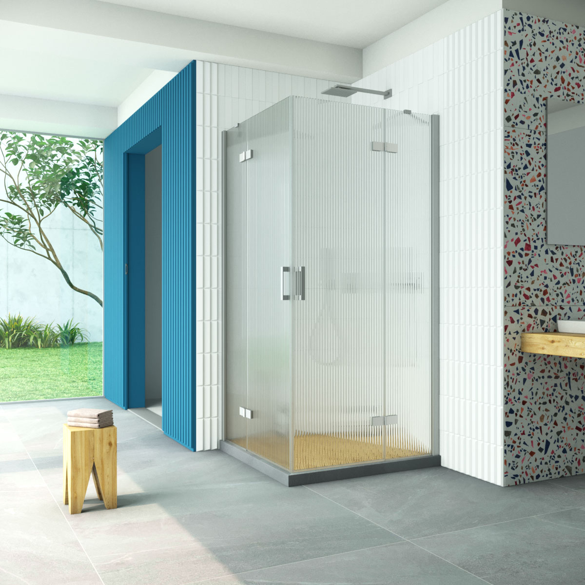 Душевой уголок Vegas Glass AFA Retta 90 07 Moru, профиль матовый хром, стекло Moru