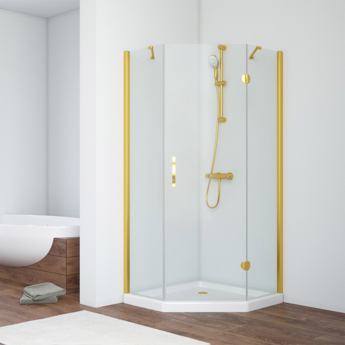 Душевой уголок Vegas Glass AFA-Pen NOVO 120 09 crystalvision R, профиль золото глянцевое, стекло crystalvision