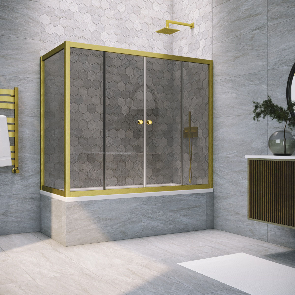 Шторка на ванну Vegas Glass Z2V+ZVF NOVO 180*80 03 07, профиль золото матовое, стекло графит