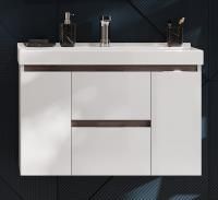 Тумба с раковиной Aquaton Рене 80 белая, грецкий орех