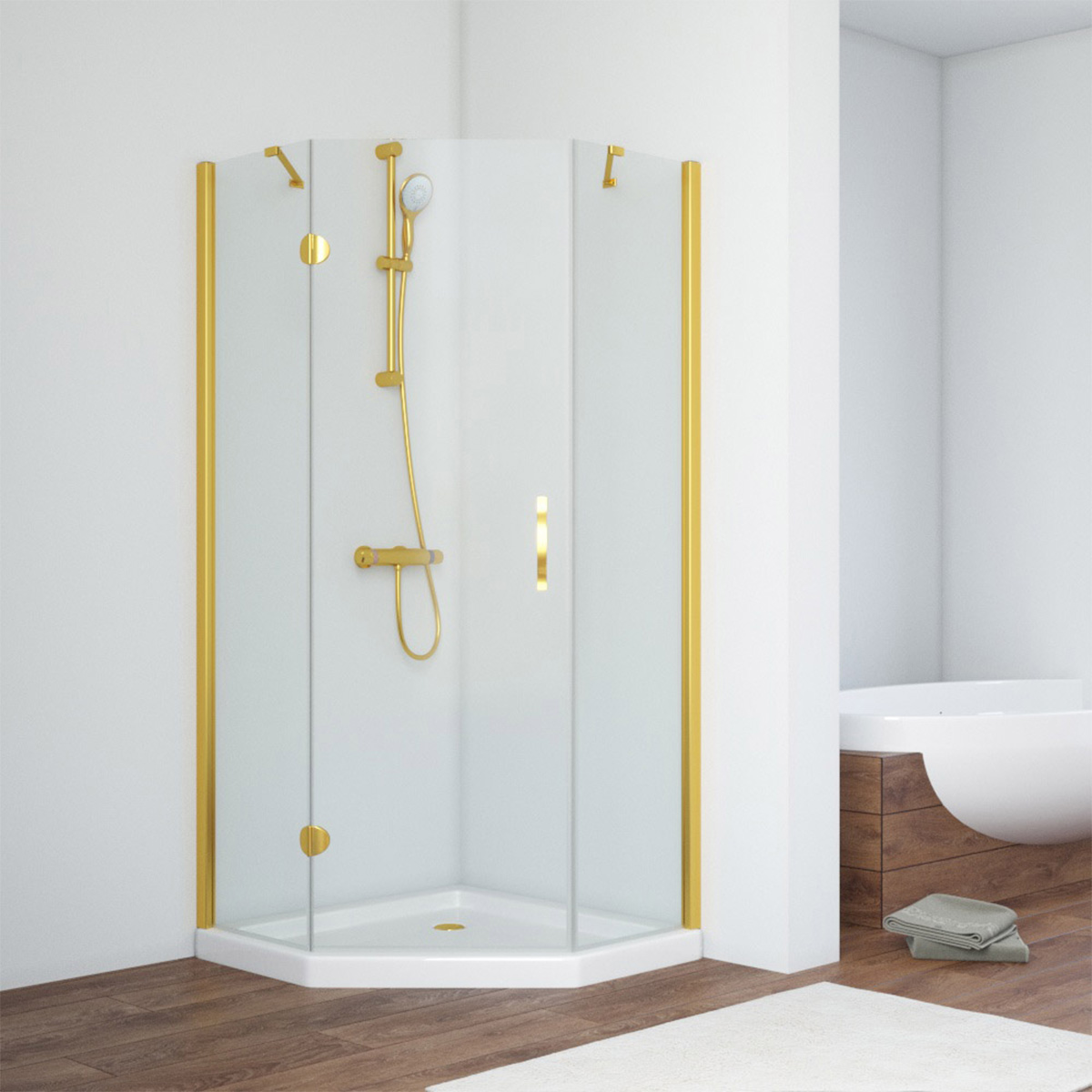 Душевой уголок Vegas Glass AFA-Pen TUR NOVO h1890 120 09 01 L, профиль золото глянцевое, стекло прозрачное