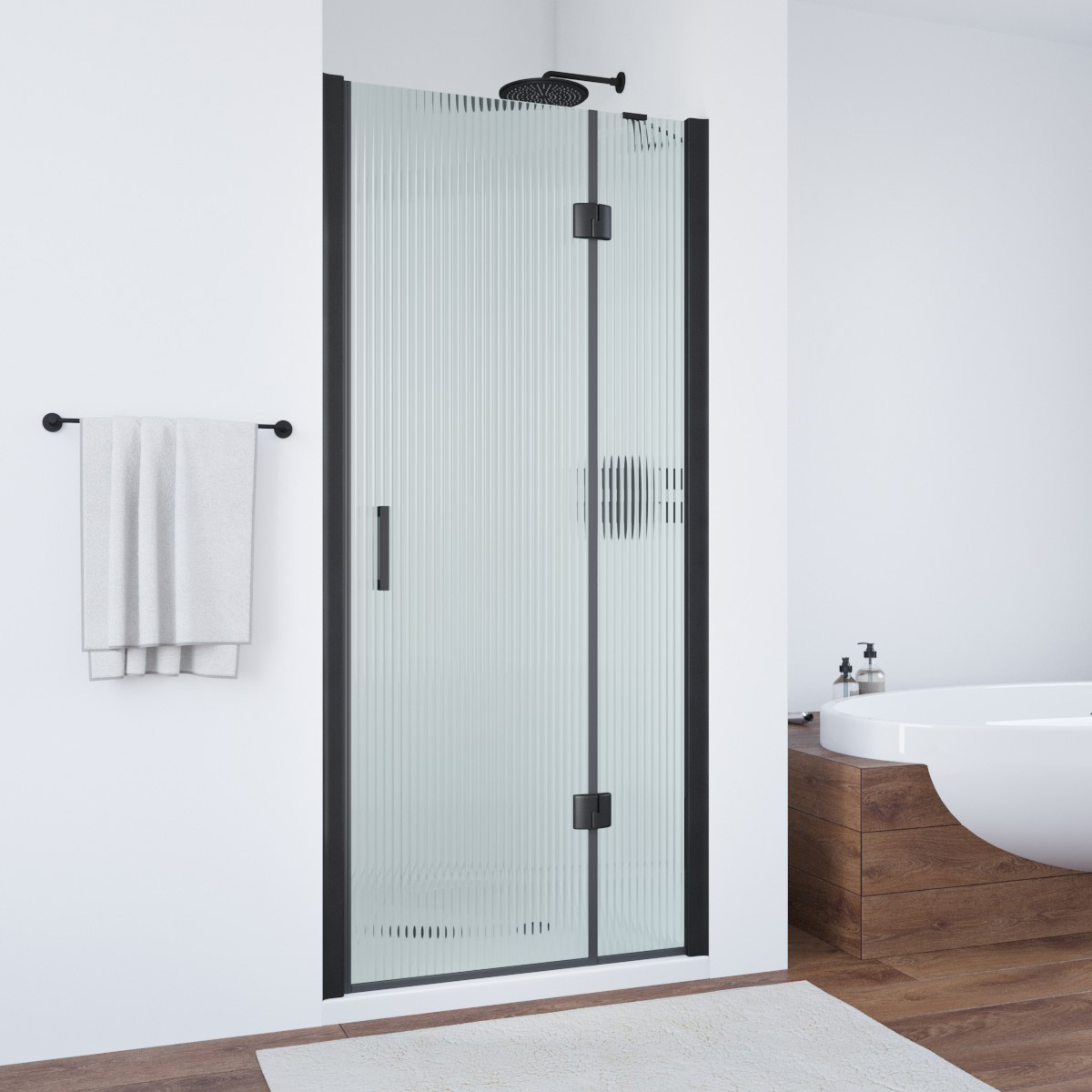 Душевая дверь в нишу Vegas Glass  AFP NOVO 120 02М Moru R, профиль черный матовый, стекло Moru