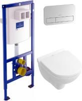 Инсталляция Villeroy & Boch 9224 6100 + кнопка Viconnect 9224 9069 матовый хром + унитаз подвесной Villeroy & Boch O Novo 5688HR01 alpin