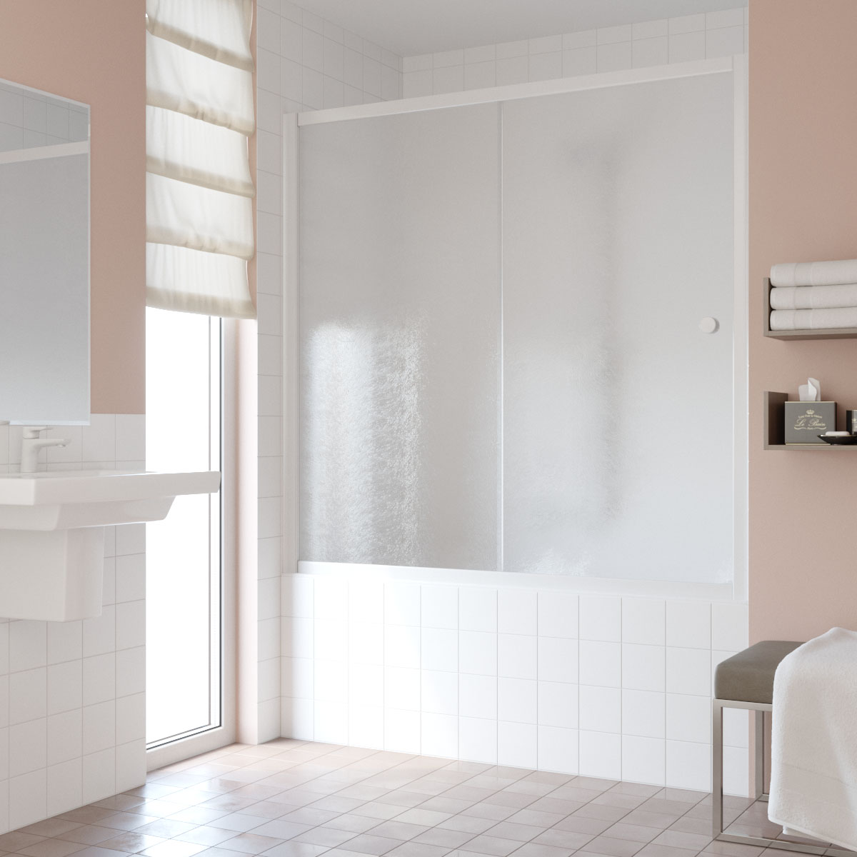 Шторка на ванну Vegas Glass  ZV NOVO 170 01 02, профиль белый, стекло шиншилла