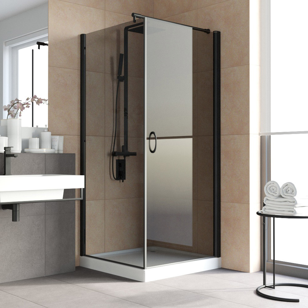 Душевой уголок Vegas Glass EP-Fis LUX 80 02М 07 R, профиль черный матовый, стекло графит