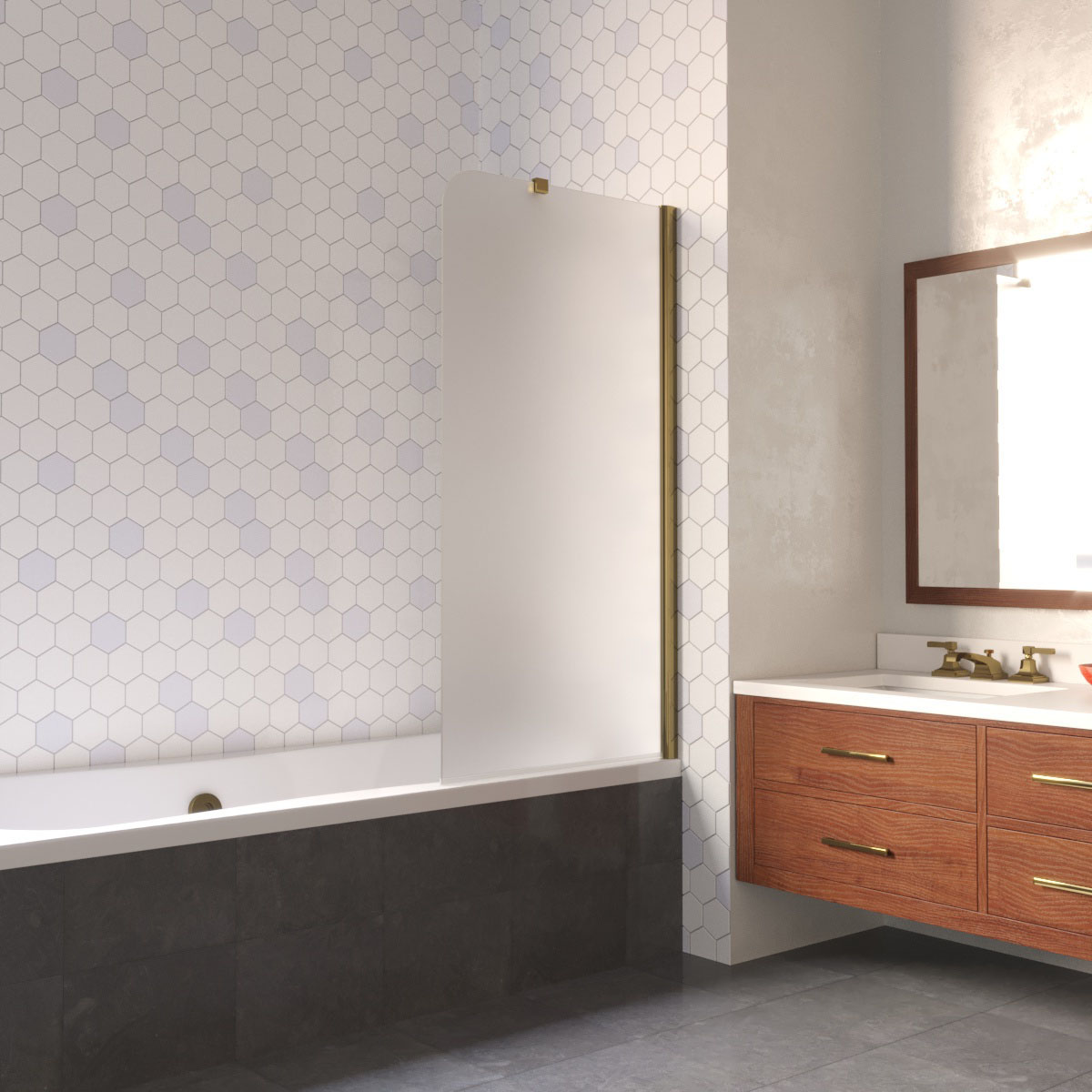 Шторка на ванну Vegas Glass EV LUX ST 76 05 10 R, профиль бронза, стекло сатин