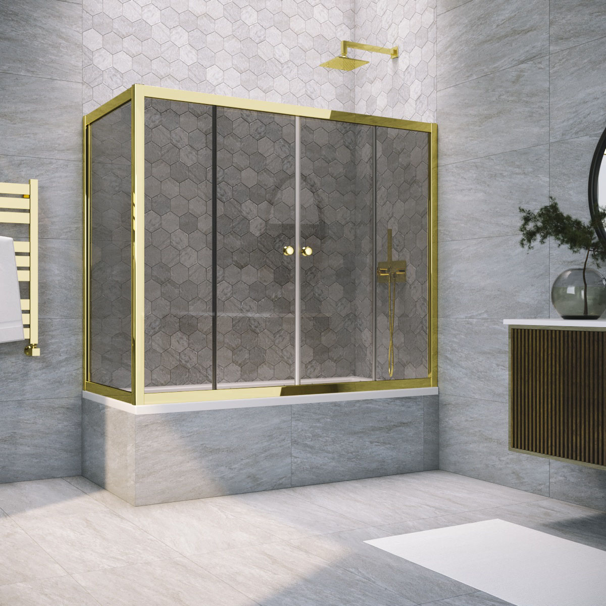 Шторка на ванну Vegas Glass Z2V+ZVF TUR NOVO 200*75 09 07, профиль золото глянцевое, стекло графит