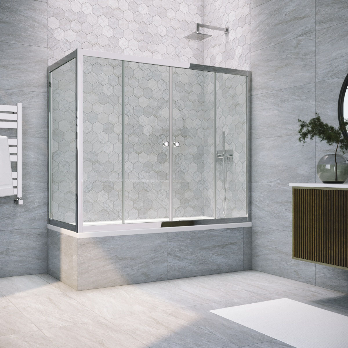Шторка на ванну Vegas Glass Z2V+ZVF TUR NOVO 190*80 08 01, профиль глянцевый хром, стекло прозрачное