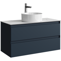 Тумба с раковиной Aqwella 5 stars Geometria 100 подвесная 2 ящика, серая, столешница белый мрамор