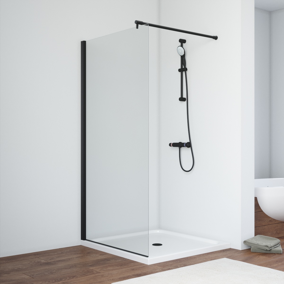 Душевая перегородка Vegas Glass EAF NOVO h2000 96 02М crystalvision, профиль черный матовый, стекло crystalvision