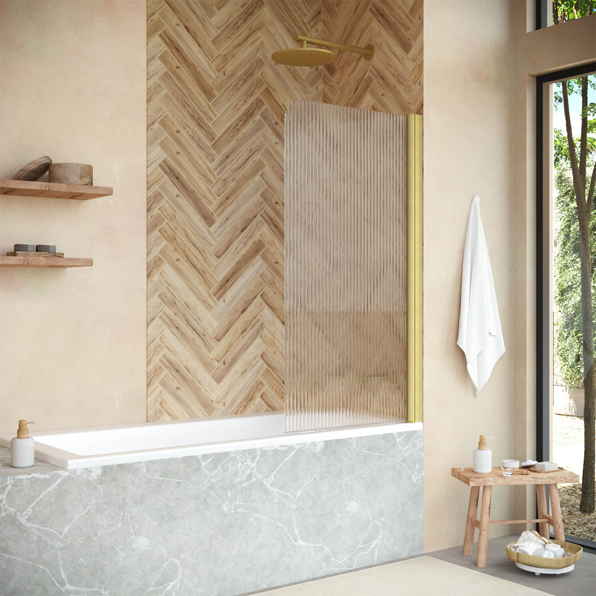 Шторка на ванну Vegas Glass  EV NOVO 76 03 Moru R, профиль золото матовое, стекло Moru