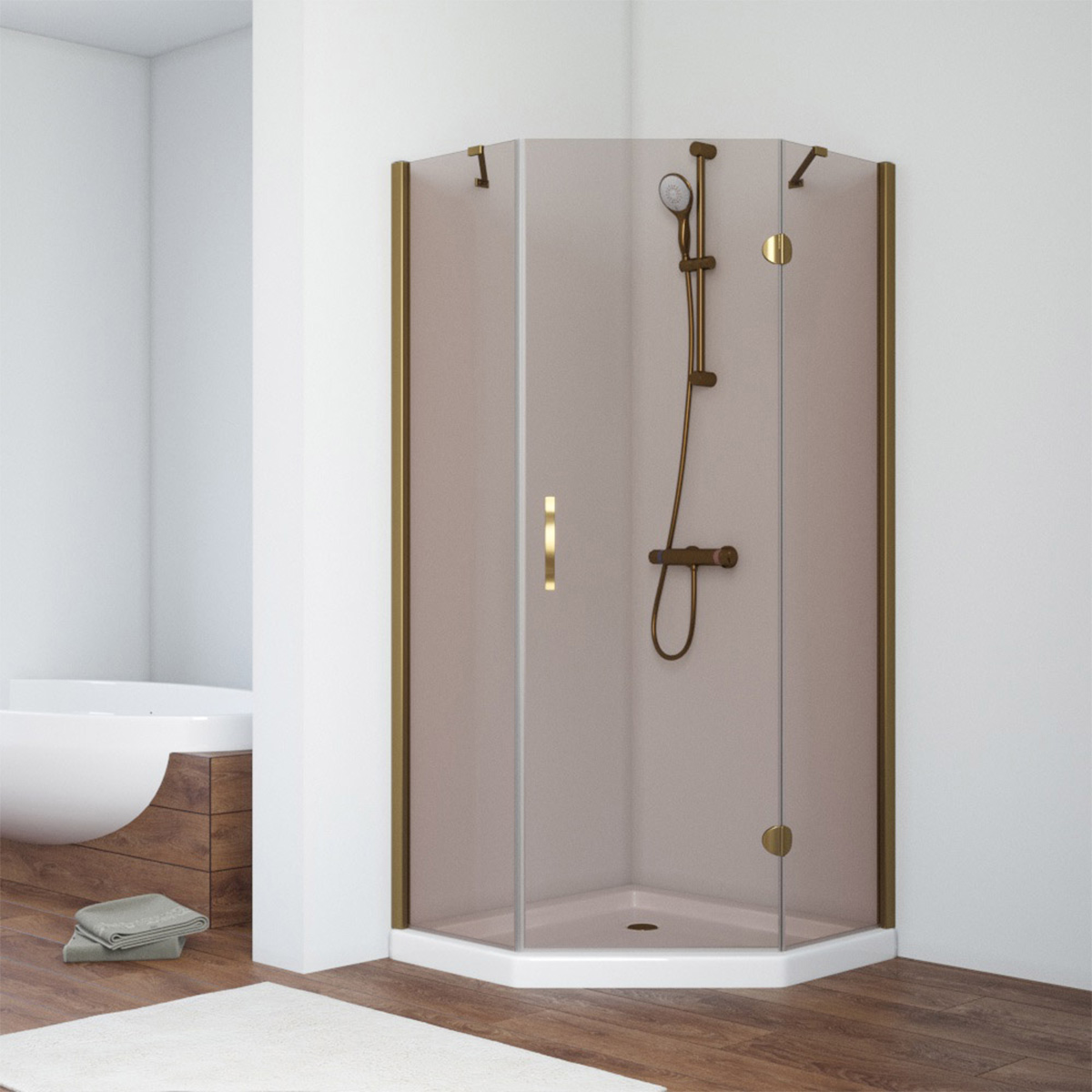 Душевой уголок Vegas Glass AFA-Pen TUR NOVO h1890 90 05 05 R, профиль бронза, стекло бронза
