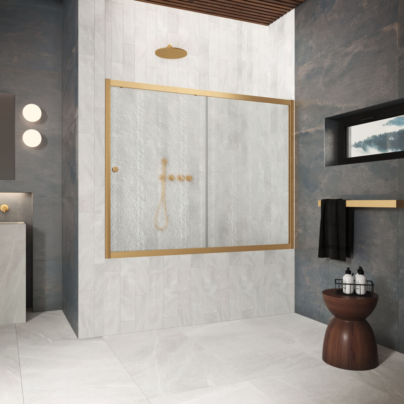 Шторка на ванну Vegas Glass  ZV Protec 160 03 02, профиль золото матовое, стекло шиншилла