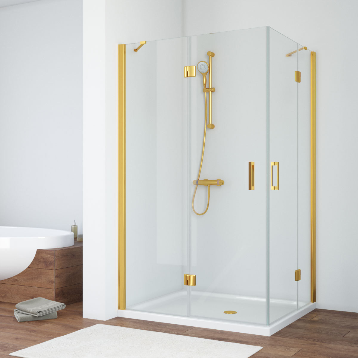 Душевой уголок Vegas Glass AFA-F NOVO 120*110 09 01 L, профиль золото глянцевое, стекло прозрачное