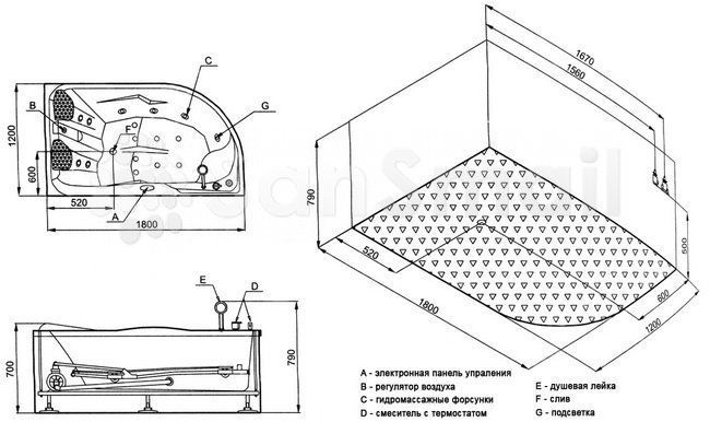 Акриловая ванна Eago AM124JDCW1Z L
