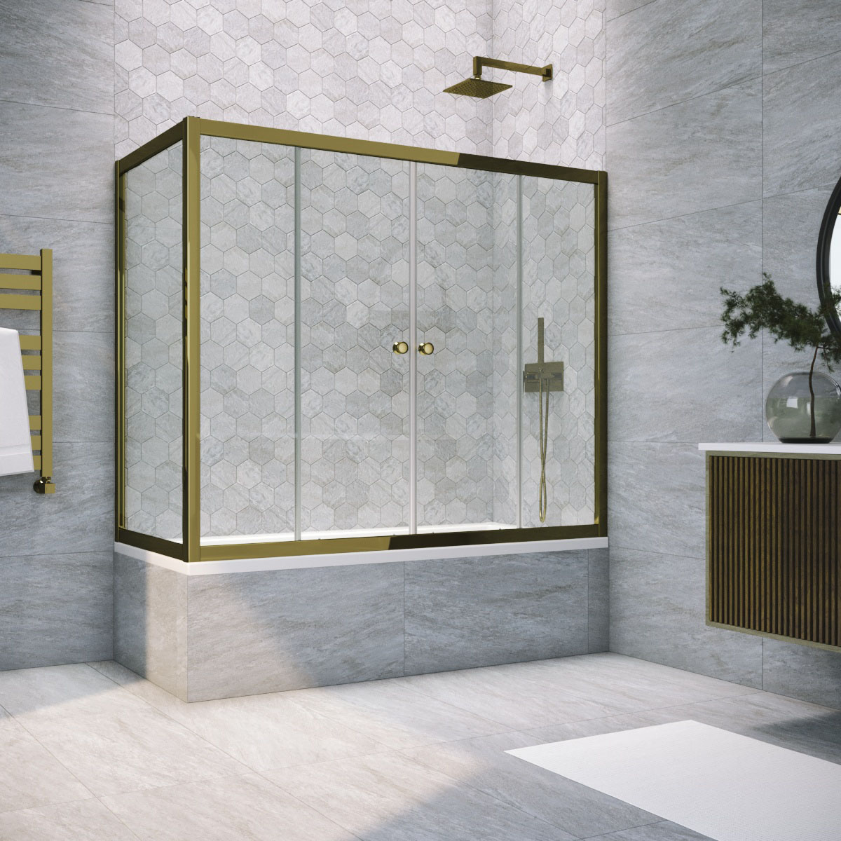 Шторка на ванну Vegas Glass Z2V+ZVF TUR NOVO 190*90 05 01, профиль бронза, стекло прозрачное
