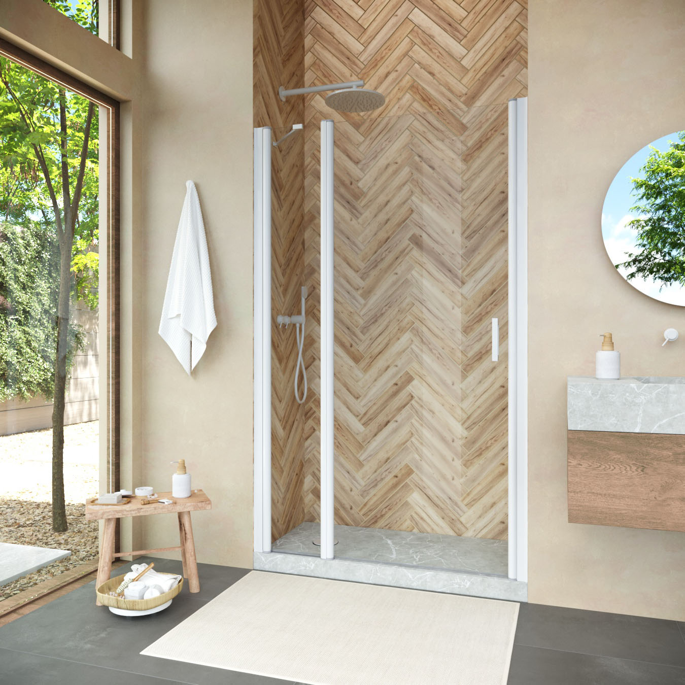 Душевая дверь в нишу Vegas Glass EP-F-1 NOVO h2000 140 01 01 L, профиль белый, стекло прозрачное