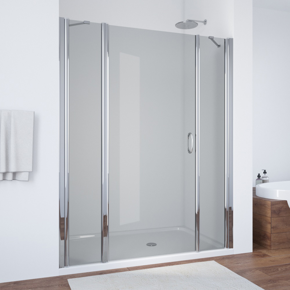 Душевая дверь в нишу Vegas Glass EP-2F 155 08 07 L, профиль глянцевый хром, стекло графит