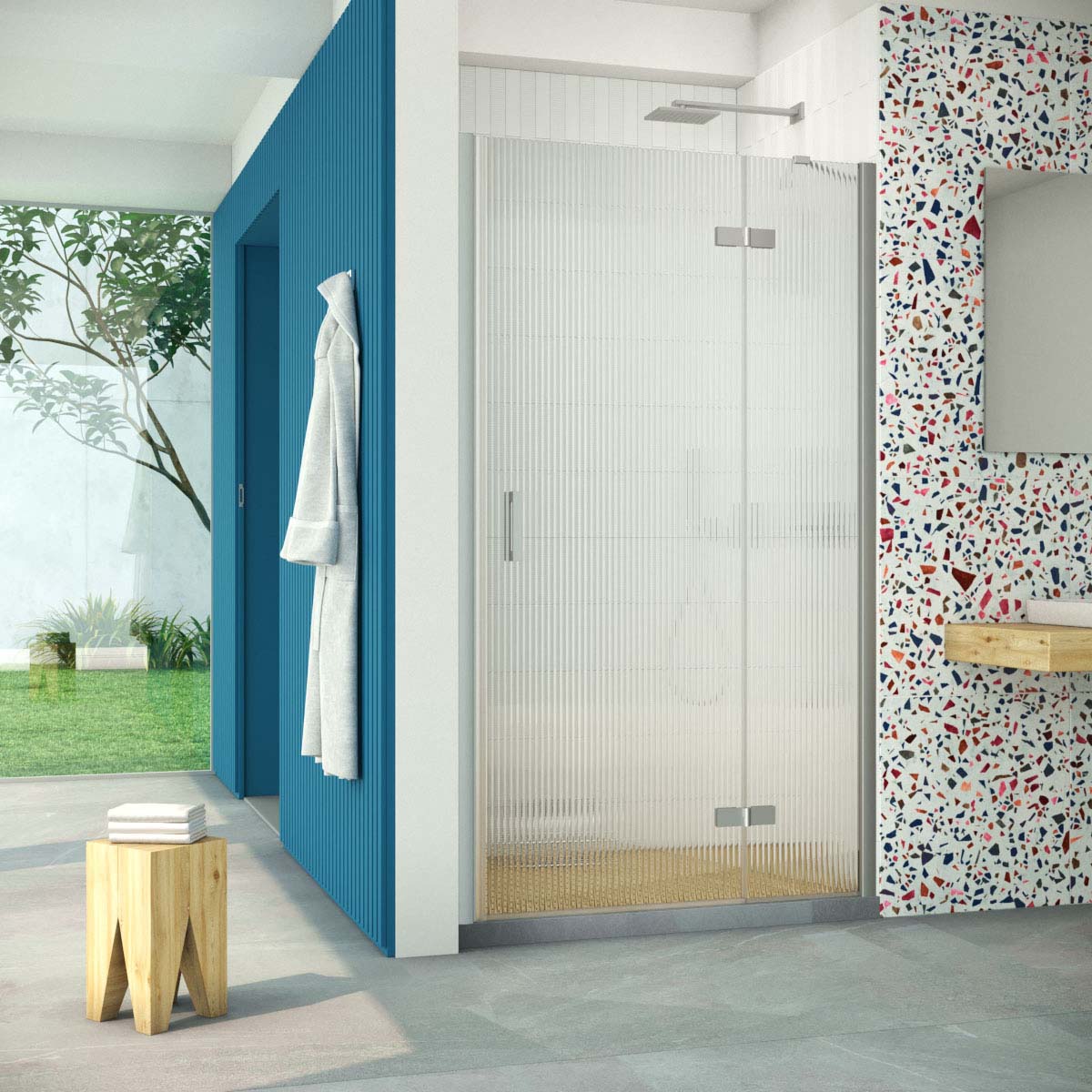 Душевая дверь в нишу Vegas Glass AFP Retta 110 07 Moru R, профиль матовый хром, стекло Moru