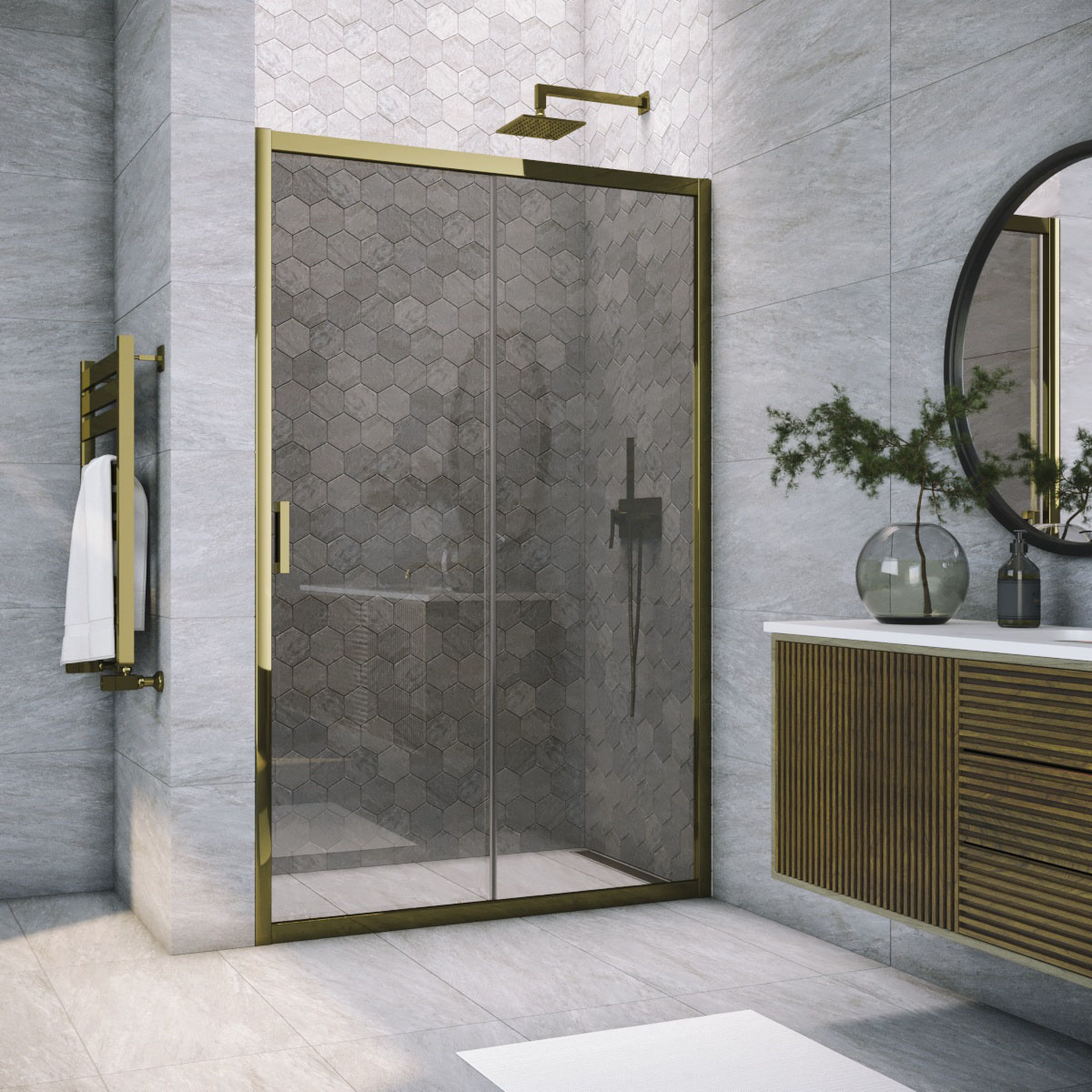 Душевая дверь в нишу Vegas Glass ZP TUR NOVO h1900 130 05 07, профиль бронза, стекло графит