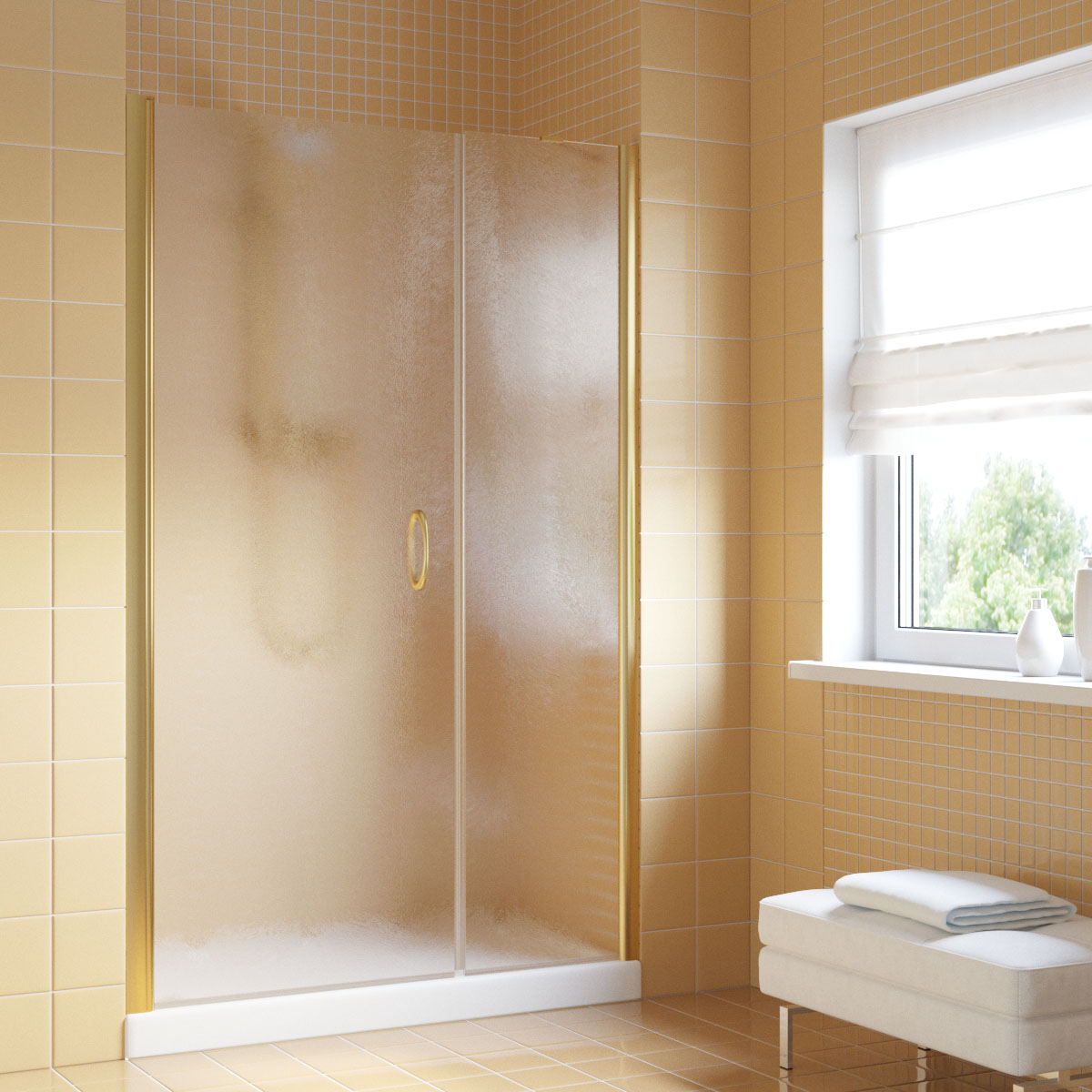 Душевая дверь в нишу Vegas Glass  EP-F-2 LUX 100 09 02 L, профиль золото глянцевое, стекло шиншилла