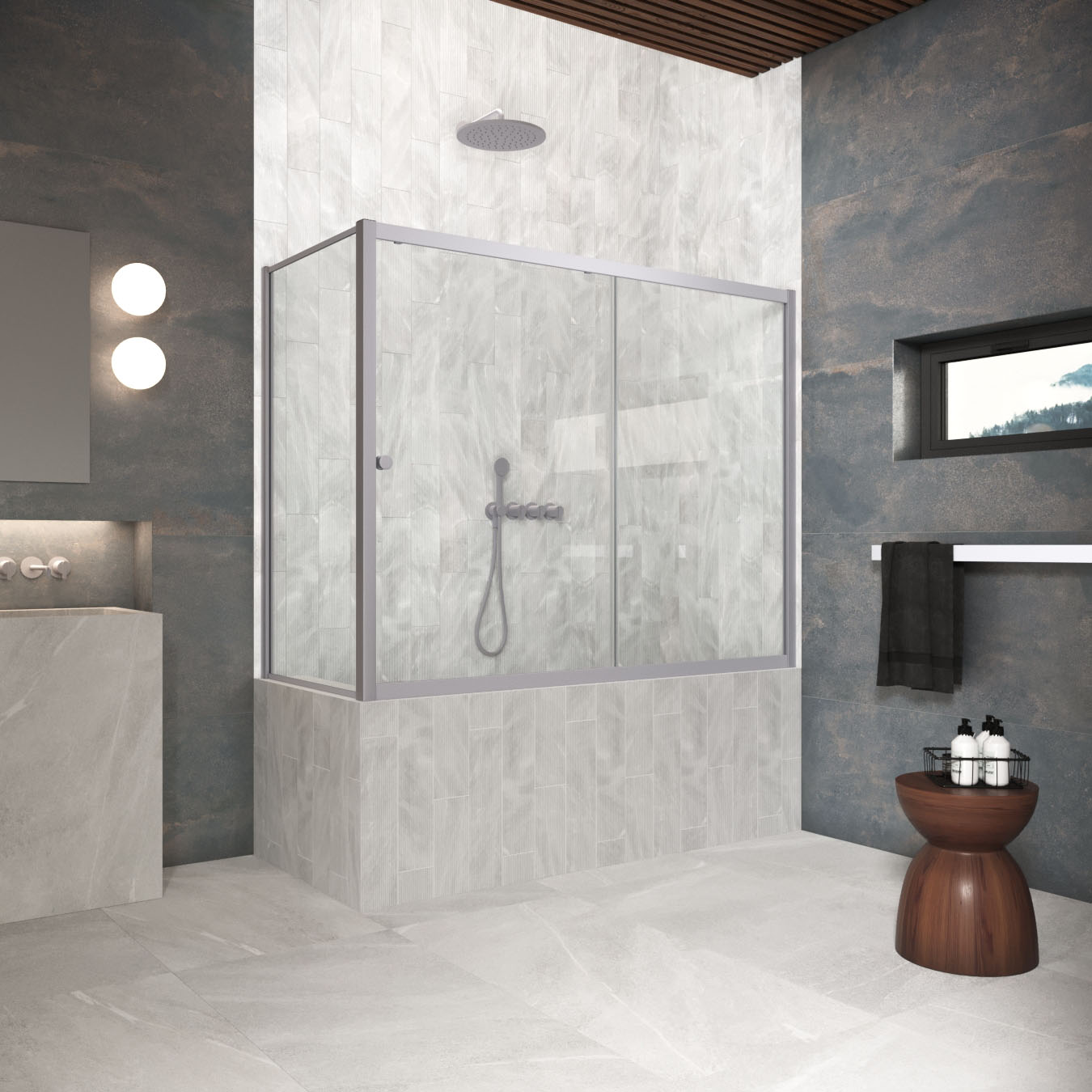 Шторка на ванну Vegas Glass  ZV+ZVF Protec 160*80 07 01, профиль матовый хром, стекло прозрачное