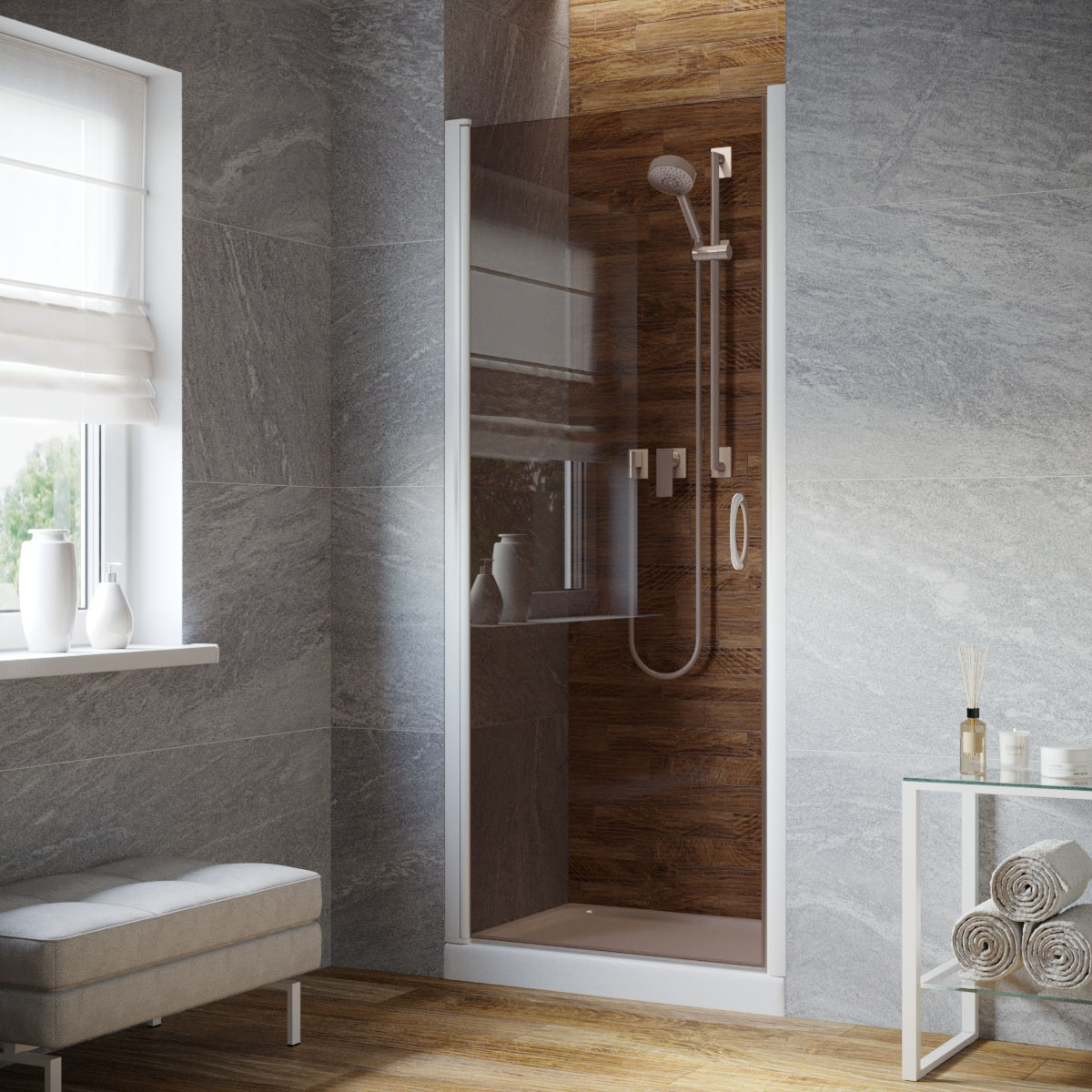 Душевая дверь в нишу Vegas Glass EP LUX 95 01 05 L, профиль белый, стекло бронза