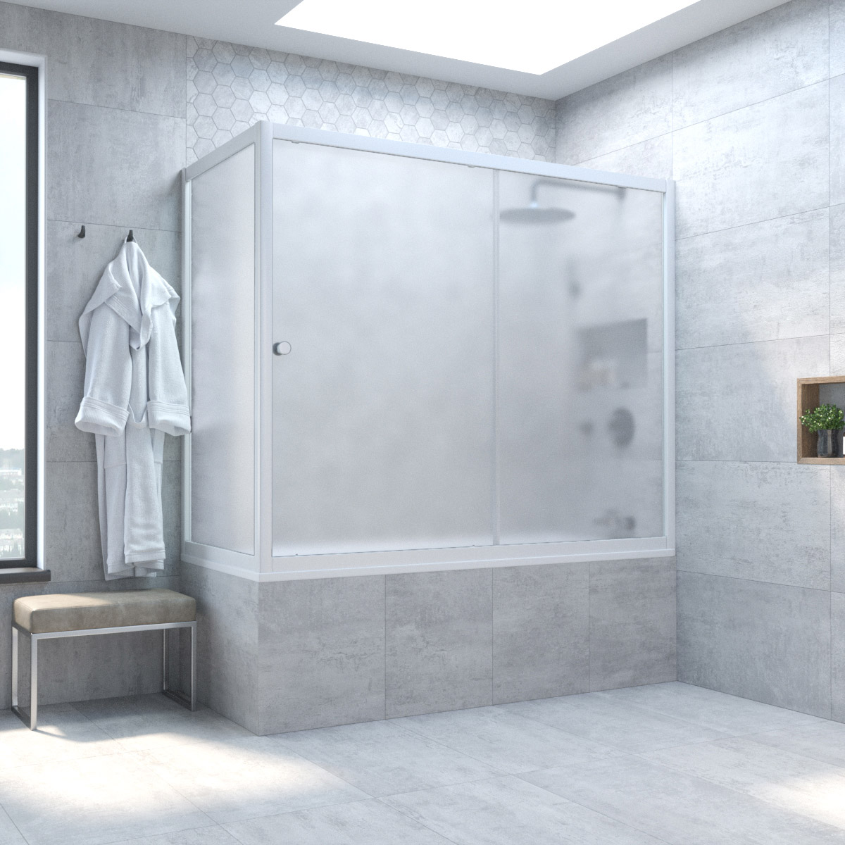 Шторка на ванну Vegas Glass  ZV+ZVF NOVO 190*70 01 10, профиль белый, стекло сатин