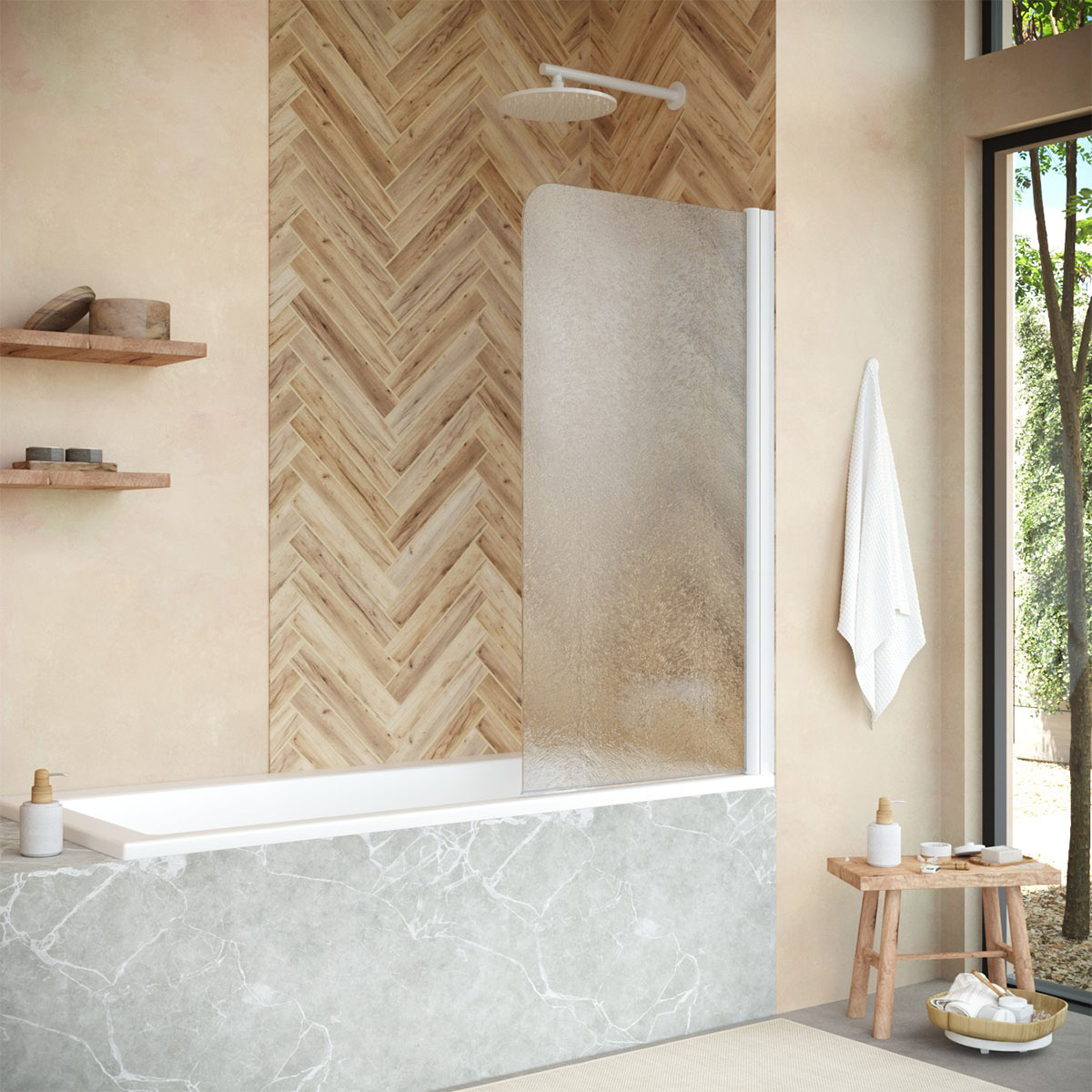 Шторка на ванну Vegas Glass  EV NOVO 76 01 02 R, профиль белый, стекло шиншилла