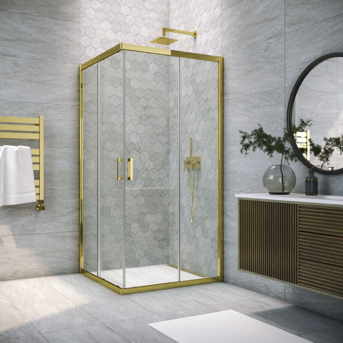 Душевой уголок Vegas Glass ZA TUR NOVO 95 09 crystalvision, профиль золото глянцевое, стекло crystalvision