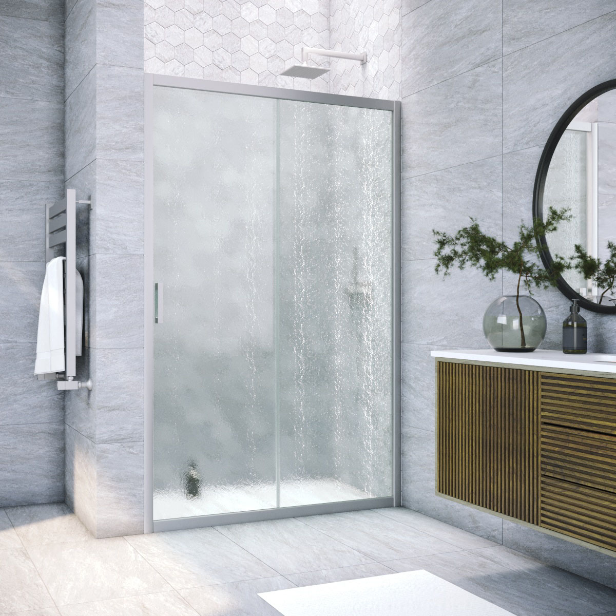 Душевая дверь в нишу Vegas Glass  ZP NOVO h2000 170 07 02, профиль матовый хром, стекло шиншилла